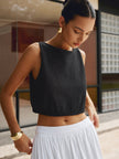 Knit Tank Top Women Crew Neck Cropped Regular Fit