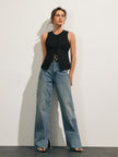 Linen Blend Tank Top Women Cropped Button Front Slim Fit