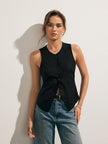 Linen Blend Tank Top Women Cropped Button Front Slim Fit