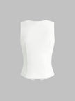 Linen Blend Tank Top Women Cropped Button Front Slim Fit
