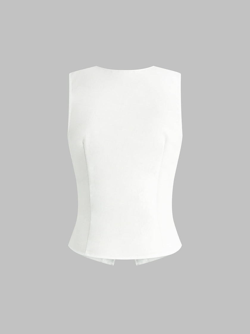 Linen Blend Tank Top Women Cropped Button Front Slim Fit