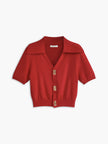 Knit Crop Top Women V-Neck Slim Fit Short Sleeve