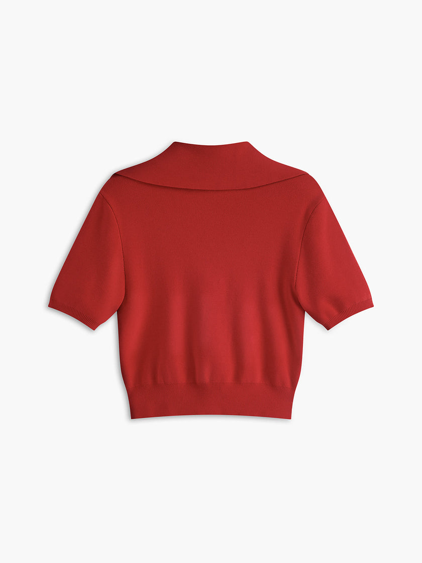 Knit Crop Top Women V-Neck Slim Fit Short Sleeve