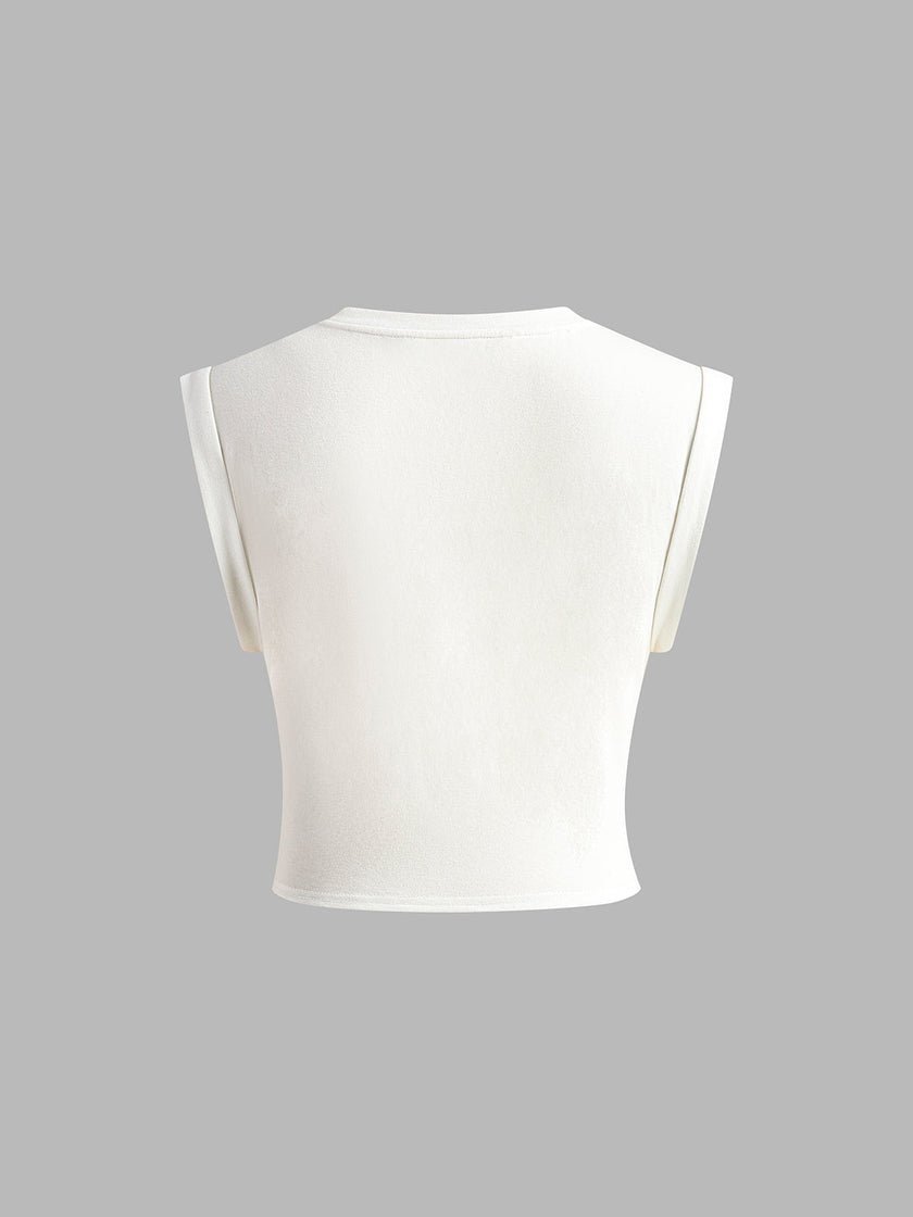 Jersey T-Shirt Women Cropped Twist Hem Short Sleeve White