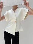Blouse Women V-Neck Button Front Long Sleeve Woven