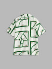 Linen Blend Shorts Set Women Printed Oversized Off-White