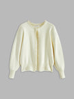 Knit Cardigan Women Pearl Trim Button Front Distressed Hem