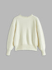 Knit Cardigan Women Pearl Trim Button Front Distressed Hem