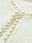 Knit Cardigan Women Pearl Trim Button Front Distressed Hem