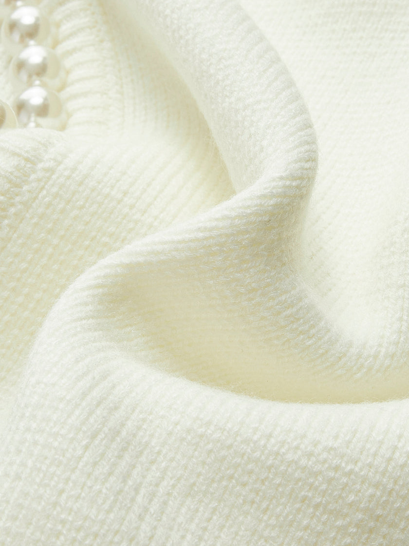 Knit Cardigan Women Pearl Trim Button Front Distressed Hem