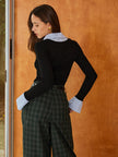 Ribbed Polo Top Women Long Sleeve Layered Knit