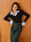 Ribbed Polo Top Women Long Sleeve Layered Knit
