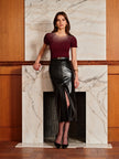 Knit Top Women Short Sleeve Semi-Sheer Crew Neck