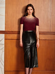 Knit Top Women Short Sleeve Semi-Sheer Crew Neck