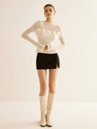 Knit Top Women Floral Applique Slim Fit Semi-Sheer Long Sleeve
