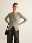 Knit Cardigan Women V-Neck Button Front Side Slit