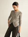 Knit Cardigan Women V-Neck Button Front Side Slit