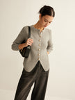 Knit Cardigan Women V-Neck Button Front Side Slit