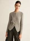 Knit Cardigan Women V-Neck Button Front Side Slit
