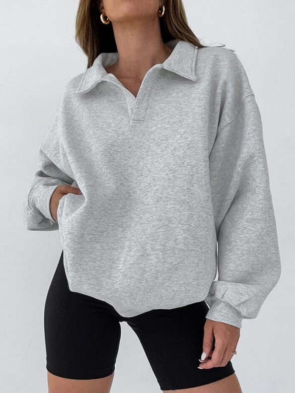 Fleece Sweatshirt Women Polo Collar Relaxed Fit