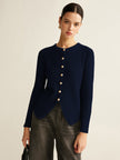 Knit Cardigan Women V-Neck Button Front Side Slit
