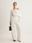 Wool Blend Knit Sweater Women Asymmetric Neck Long Sleeve