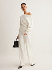 Wool Blend Knit Sweater Women Asymmetric Neck Long Sleeve