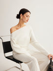 Wool Blend Knit Sweater Women Asymmetric Neck Long Sleeve