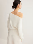 Wool Blend Knit Sweater Women Asymmetric Neck Long Sleeve