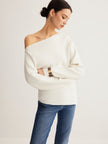 Wool Blend Knit Sweater Women Asymmetric Neck Long Sleeve