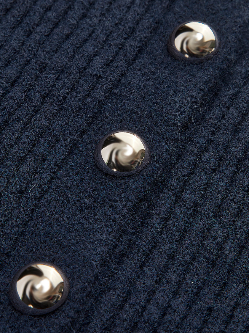 Knit Cardigan Women V-Neck Button Front Side Slit