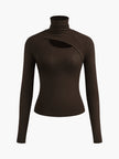 Turtleneck Top Women Slim Fit Cut-Out Asymmetric Long Sleeve