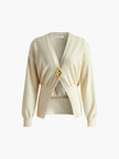 Knit Cardigan Women Gold Button Round Neck Long Sleeve