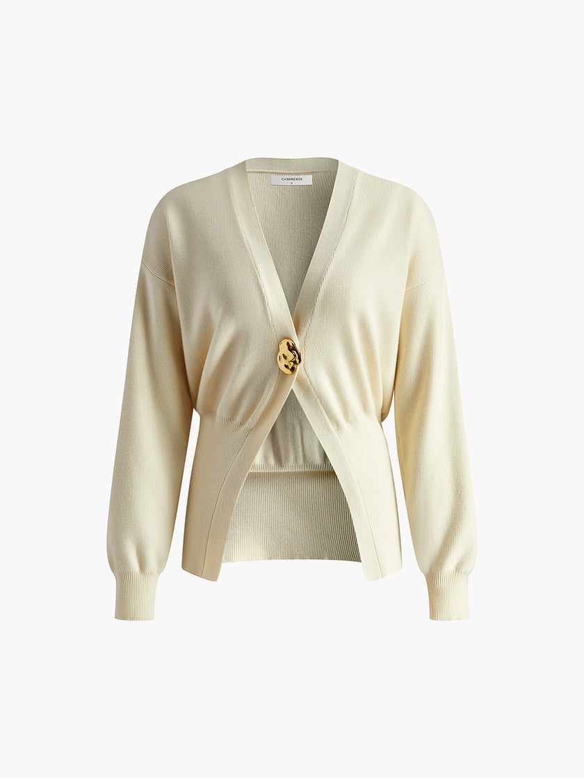 Knit Cardigan Women Gold Button Round Neck Long Sleeve