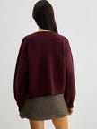 Knit Sweater Women Velvet Bow Puff Sleeve Relaxed Fit Winter