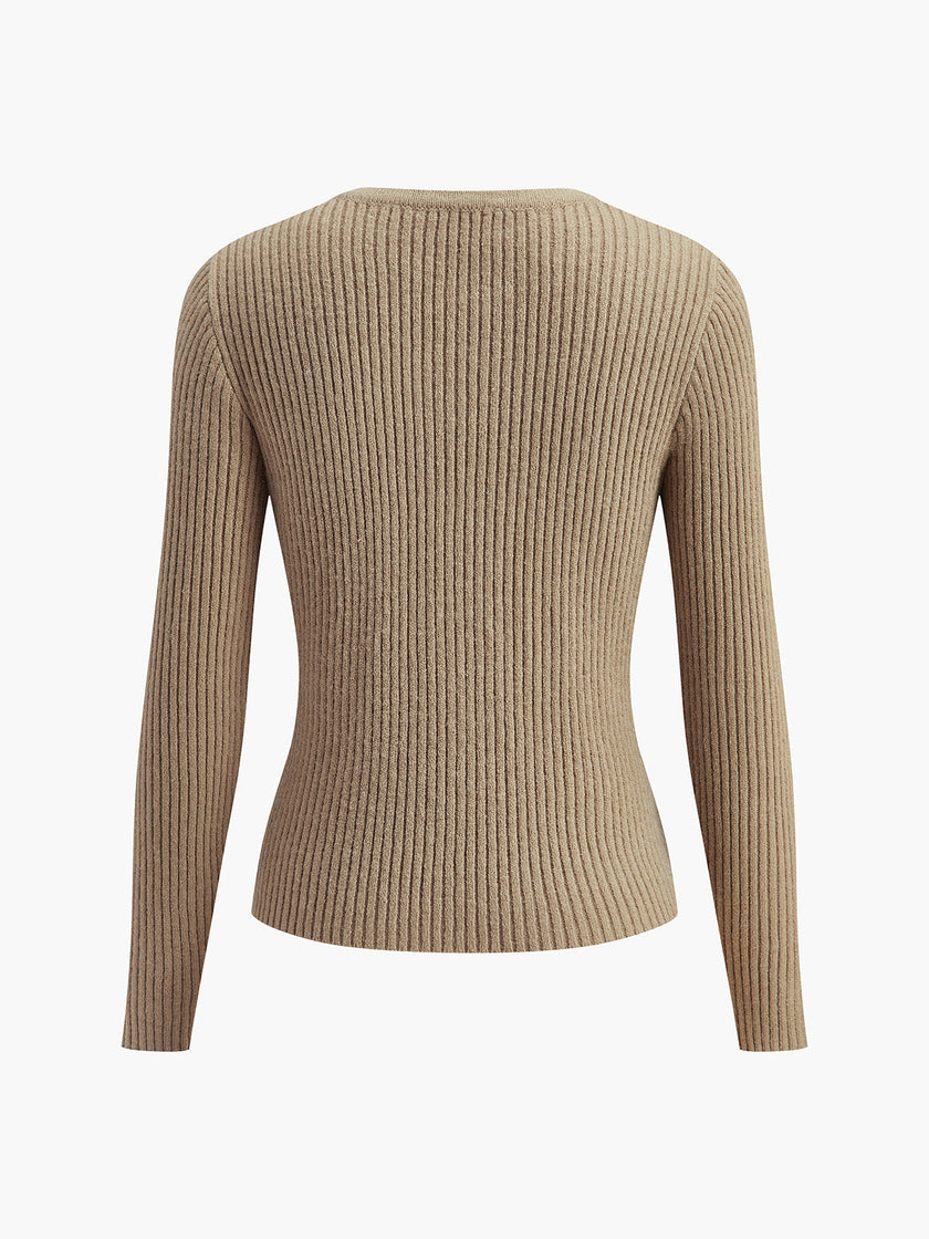 Knit Cardigan Women V-Neck Button Front Side Slit