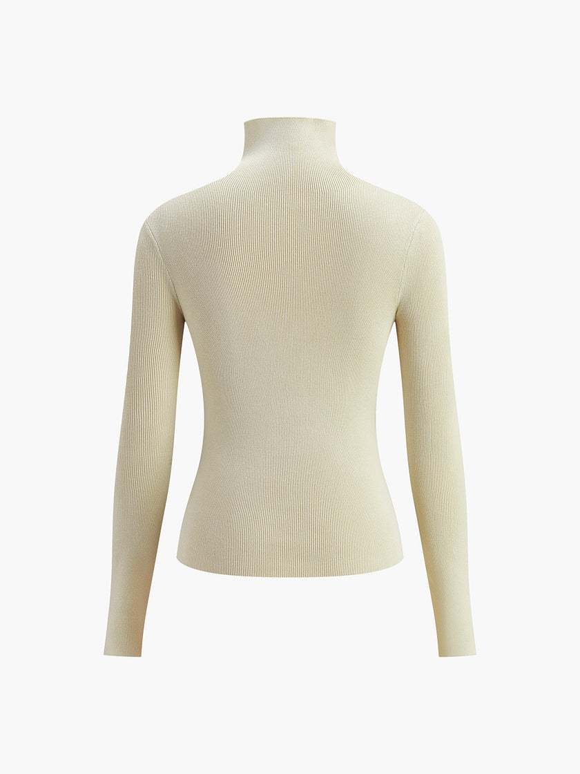 Knit Top Women Reversible Two-Tone Round Neck Long Sleeve
