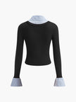 Ribbed Polo Top Women Long Sleeve Layered Knit