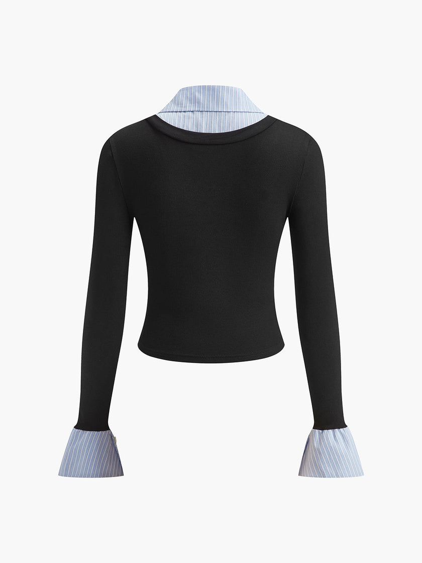Ribbed Polo Top Women Long Sleeve Layered Knit