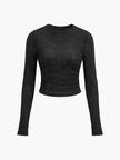 Waffle Knit Top Women Slim Fit Crew Neck Long Sleeve