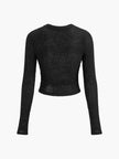 Waffle Knit Top Women Slim Fit Crew Neck Long Sleeve