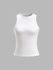Ribbed Tank Top Women Crew Neck Cropped Slim Fit