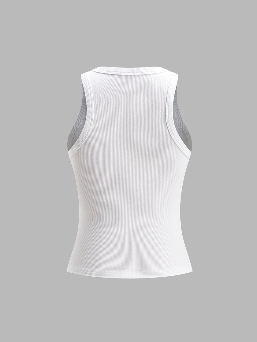 Ribbed Tank Top Women Crew Neck Cropped Slim Fit