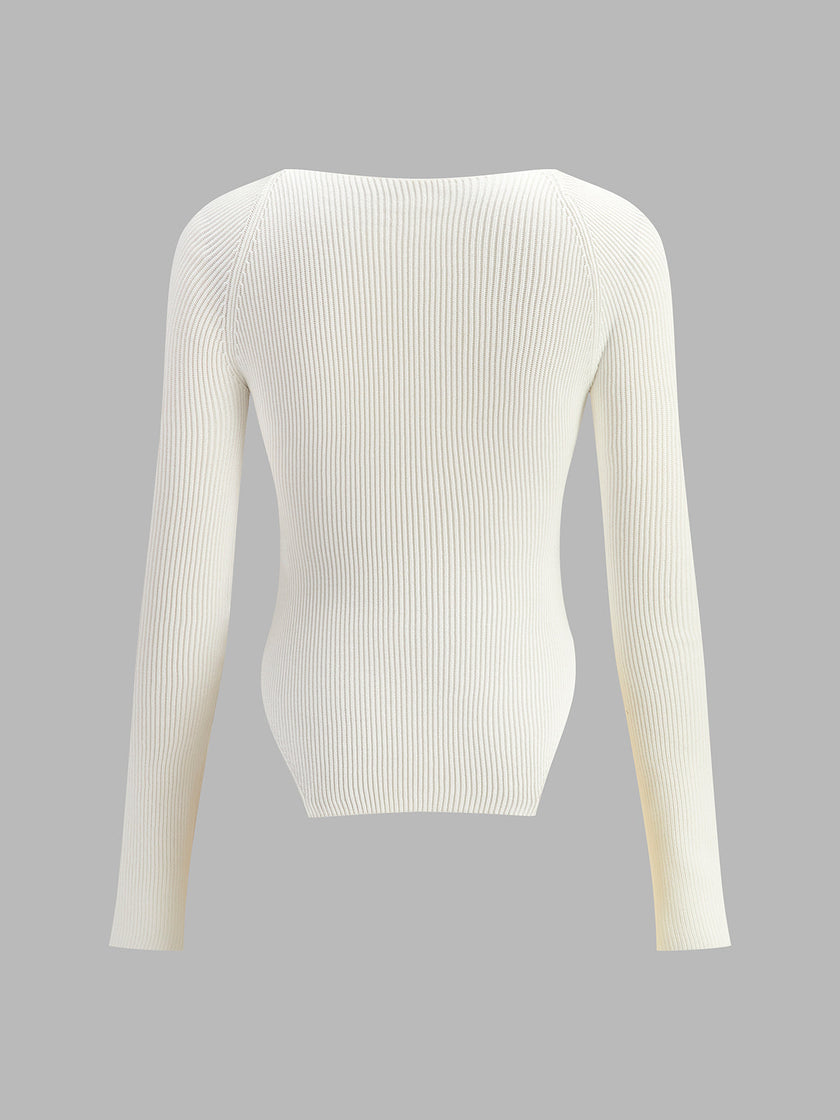 Knit Top Women Sweetheart Neck Long Sleeve Fitted