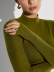 Wool Blend Knit Top Women Ribbed Mock Neck Long Sleeve