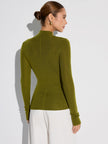 Wool Blend Knit Top Women Ribbed Mock Neck Long Sleeve