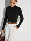 Wool Blend Knit Top Women Ribbed Mock Neck Long Sleeve