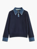 Knit Sweater Women Lapel Neck Layered Panel Long Sleeve