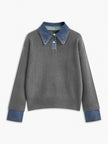 Knit Sweater Women Lapel Neck Layered Panel Long Sleeve