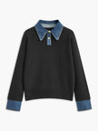 Knit Sweater Women Lapel Neck Layered Panel Long Sleeve